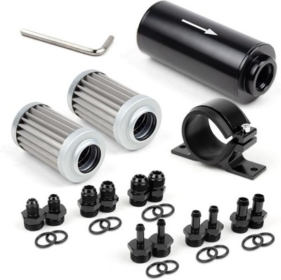 10 Micron Inline Fuel Filter Kit AN6 AN8 AN10 Adapter & Bracket