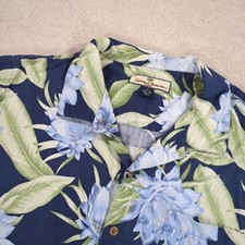 Tommy Bahama Silk Shirt Mens XL Blue Floral Short Sleeve Hawaiian Tropical Beach
