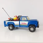 Vtg Tonka # 11062 Pressed Steel Toy Blue Ford Pickup Truck USA & Dirt Bike Cones