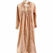 Vintage L.L.Bean Womens Small Prairie Midi Dress Red Stripe Pintuck Cotton