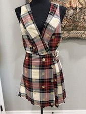 Urban Outfitters Dress Womens Small Red Plaid Bee Overall Wrap Mini Jumper
