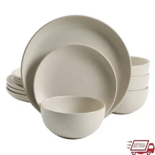 Matte Stoneware 12-Piece Dinnerware Set Service 4 Coupe Plates Bowls Safe New