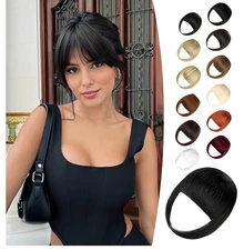 Clip In Bang/Natural Fake Bang Hair Clip,Natural Black French Bang With Temples