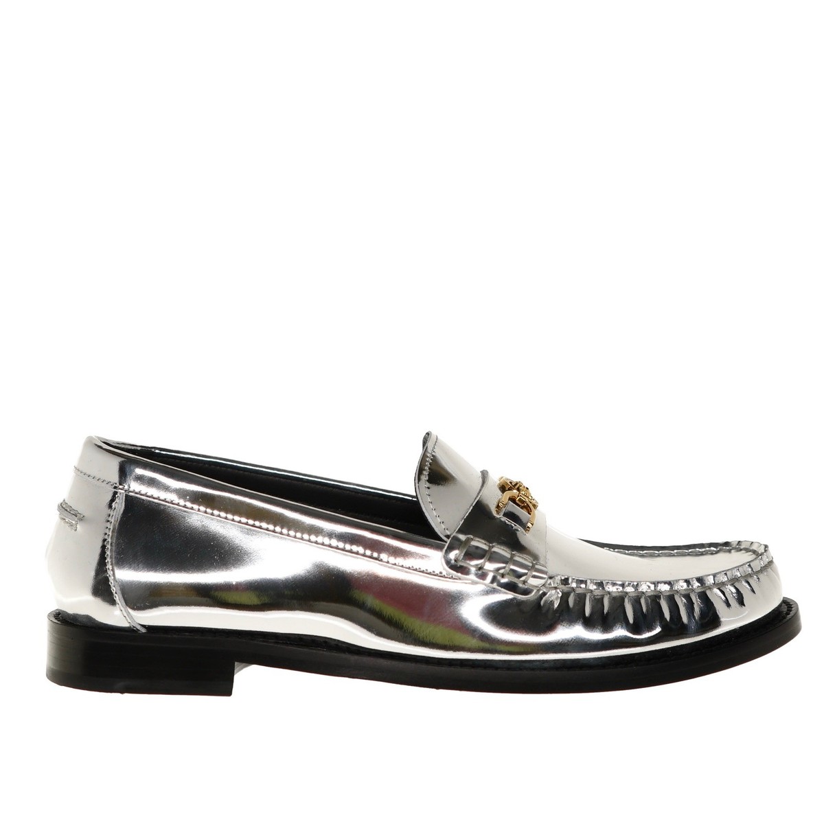 Versace Medusa Woman Loafer Silver Metallic Leather Size 40 