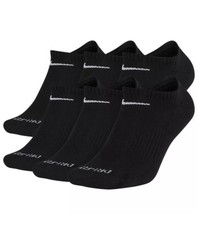 Nike NO SHOW Everyday Plus Cushion Unisex Drifit Socks Size LARGE BLACK 6 Pairs