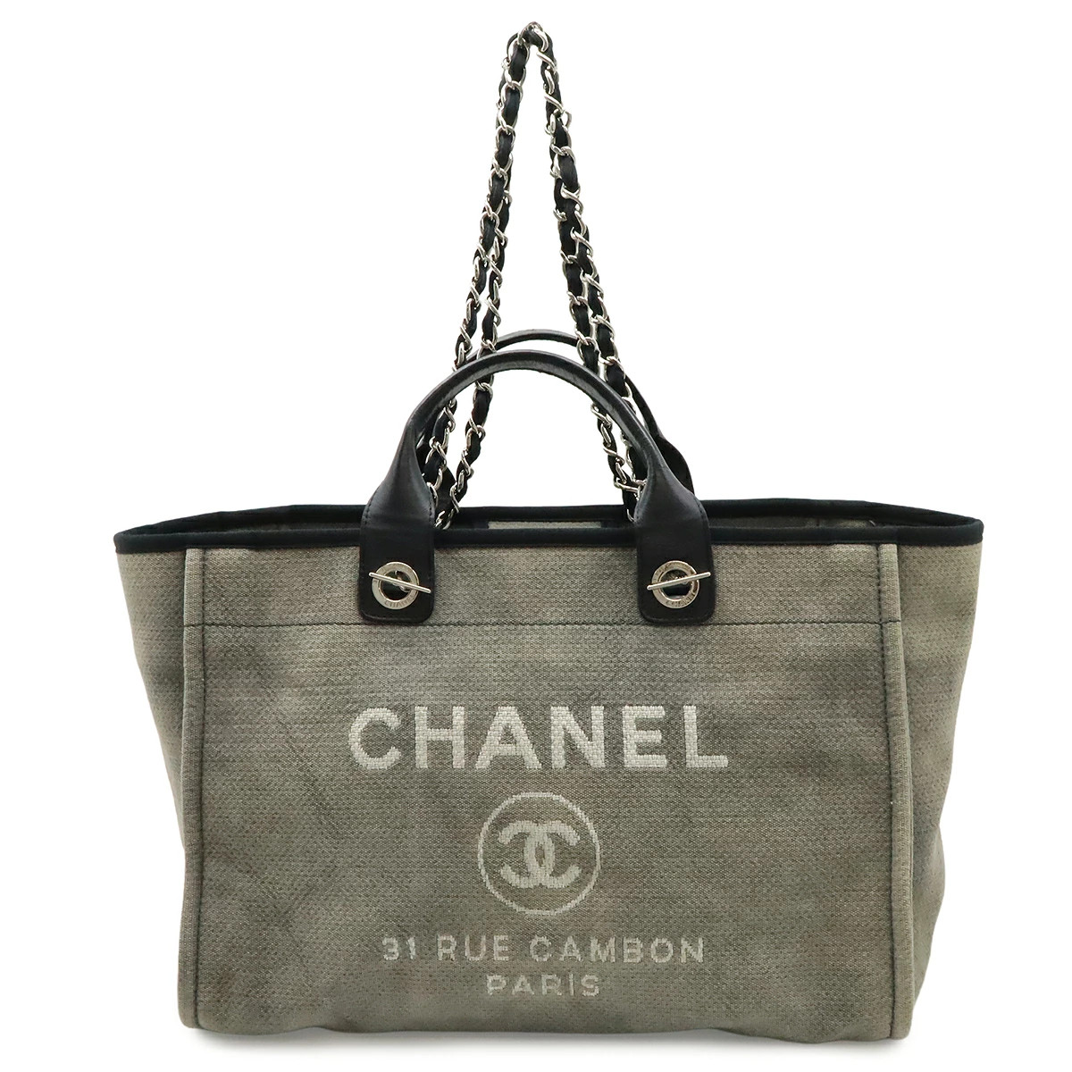 Chanel Deauville A66941 Tote Logo Canvas / Leather Gray / Black Unisex #BLB3092