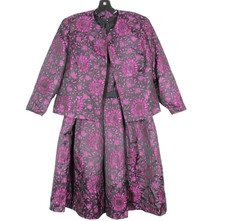 CHANCELLE Purple TEXTURED FLORAL Zip/Button EVENING PARTY Fit/Flare Dress SET 16