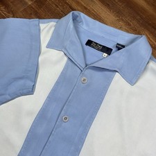Nat Nast Luxury Originals Shirt Blue Ivory Silk Bowling Style Mens XL Camp Retro