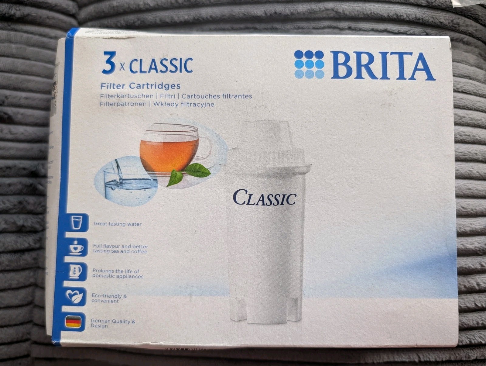 3 Pack Brita Classic Replacement Water Filter Cartridges reduces chlorine