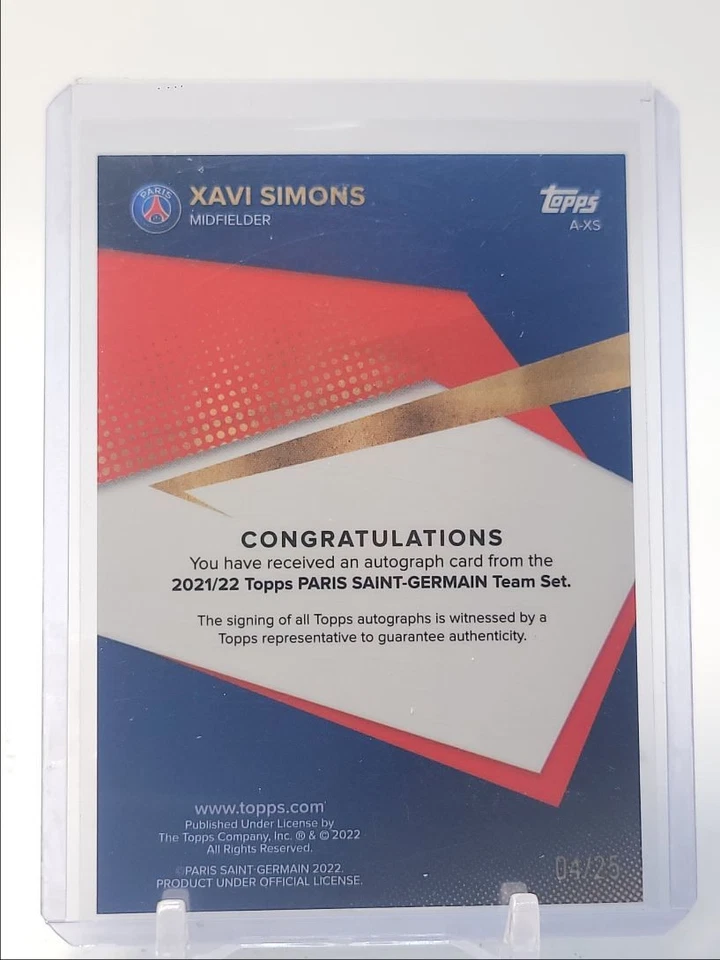 XAVI SIMONS 2021 TOPPS PARIS SAINT-GERMAIN TEAM SET ORANGE AUTO /25 Q5649 - Image 2 of 2