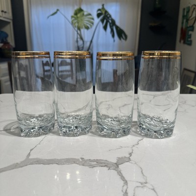 Set 4 Vintage Pasabahce Circle Gold Rim Cocktail Highball Glasses