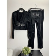 NWT JUICY COUTURE Velour Bling Tracksuit Hoodie/Pants Black Size XL