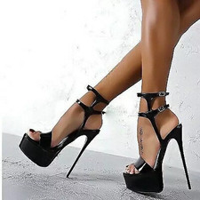 Womens Sexy Summer Sandals High Heels Ankle Strap Pumps Stiletto Club Shoes Size