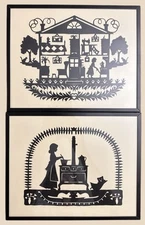 Vintage Fine Papercut Silhouette Artwork In Two 8 X 10 Black Metal Frames