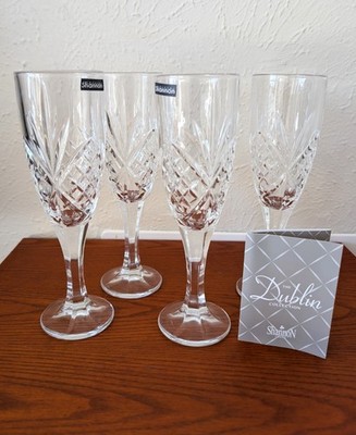 Dublin Crystal Champagne Flutes - Set of 4, 6 ounce Shannon Crystal By Godinger