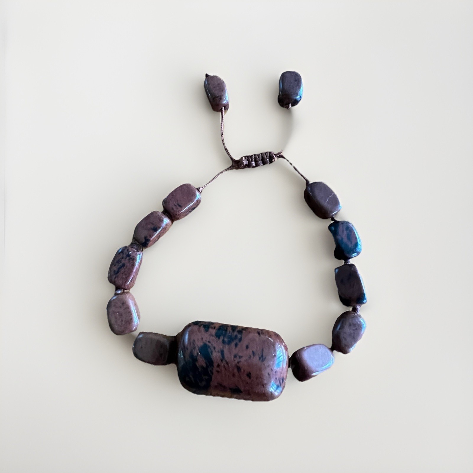 Mahagony Obsidian Stone Pull String Bracelet - image 3