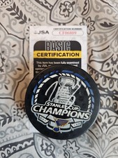 TYLER BOZAK SIGNED ST LOUIS BLUE'S STANLEY CUP LOGO PUCK J S A
