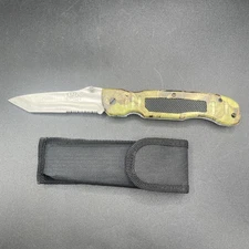 Frost Cutlery USA Folding Knife 9.5” Camo Tanto 4” Serrated Blade Pocket Knife