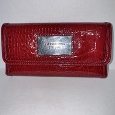 Liz Claiborne Red Faux Leather Alligator Print Wallet Purse With Checkbook Cover