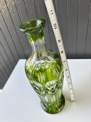 Vintage schöne böhmische Dresdner Bleikristall Karaffe handgeschliffen grün bis klar - Bild 8 von 8