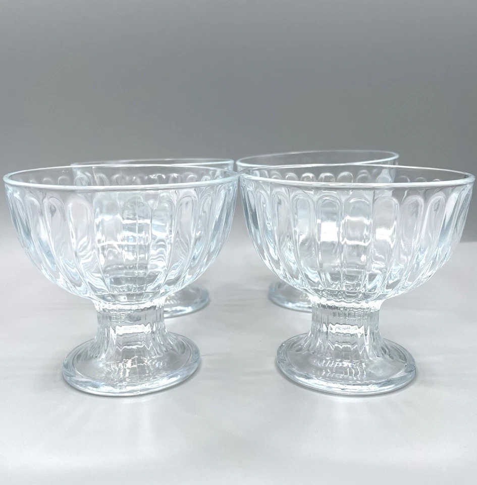 Juego de tazas de postre acanaladas Anchor Hocking de colección de 4 patas de vidrio Sherbets EE. UU. Foto 3 de 4