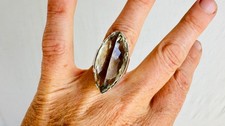 Oversized Faceted Prasiolite Cocktail Ring. Handmade. Adjustable. Sterling 925