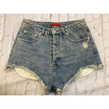 Signature 8 Womens Medium Distressed High Waisted Denim Shorts Light Wash Frayed