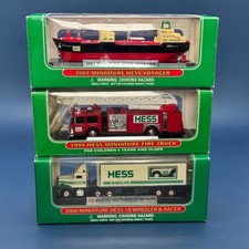 Lot of 3 Hess Miniatures - Fire Truck, 18 Wheeler & Racer, Voyager Steamship