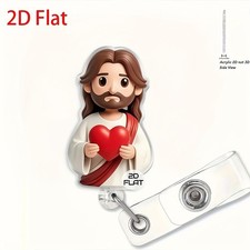 High Grade 2D Flat Fashion Jesus Holding Red Love Heart Retractable Badge Holder