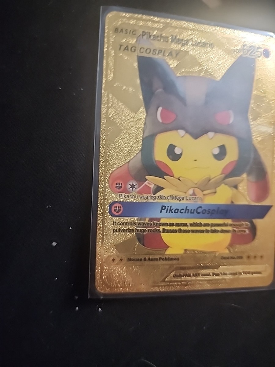 Pokemon Pikachu Mega Lucario Tag Cosplay Gold Foil Collectors Fan