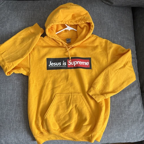 Sweat à capuche Supreme Box Logo Christian Church taille S jaune