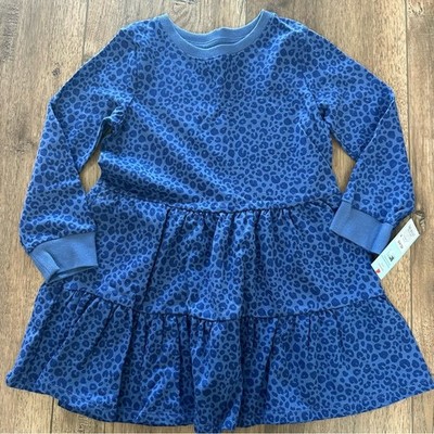 NWT! Cat & Jack Girl s Sweater Dress, Animal Print, Blue, Long Sleeve, XS 4/5