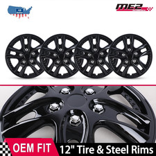 Universal Black Wheel Covers 12 Inch Snap-on Hubcaps For R12 Tire Set Of 4