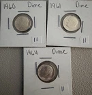 Roosevelt Dimes 60, 61,64 Silver Lot Of 3 Coins