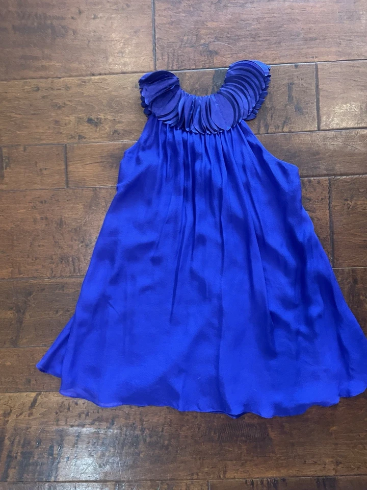 Новый Marciano Sz S синий фиолетовый шелк с бретелью через шею ярусный атласный воротник детали с подкладкой платье - Изображение 3 из 4