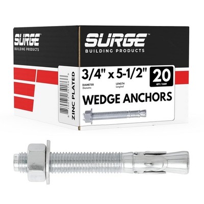 3/4 Inch Zinc Plated Wedge Anchors for Concrete Cement Structural Support Box of