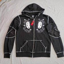Hot Topic Hoodie Mens M Black Full Zip Spirited Away No-Face Graphic Anime