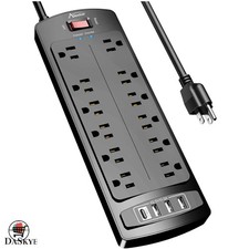 12 Outlet Surge Protector  USB Charging Station, 6ft Cord with Overload Safety
