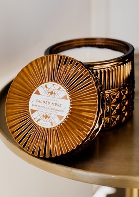 Capri Blue Gilded Muse Gold jar candle with dark vanilla & sandalwood 11oz
