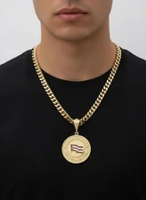 Gold Puerto Rico Flag Necklace Pendant Necklace 10mm Cuban Link Chain