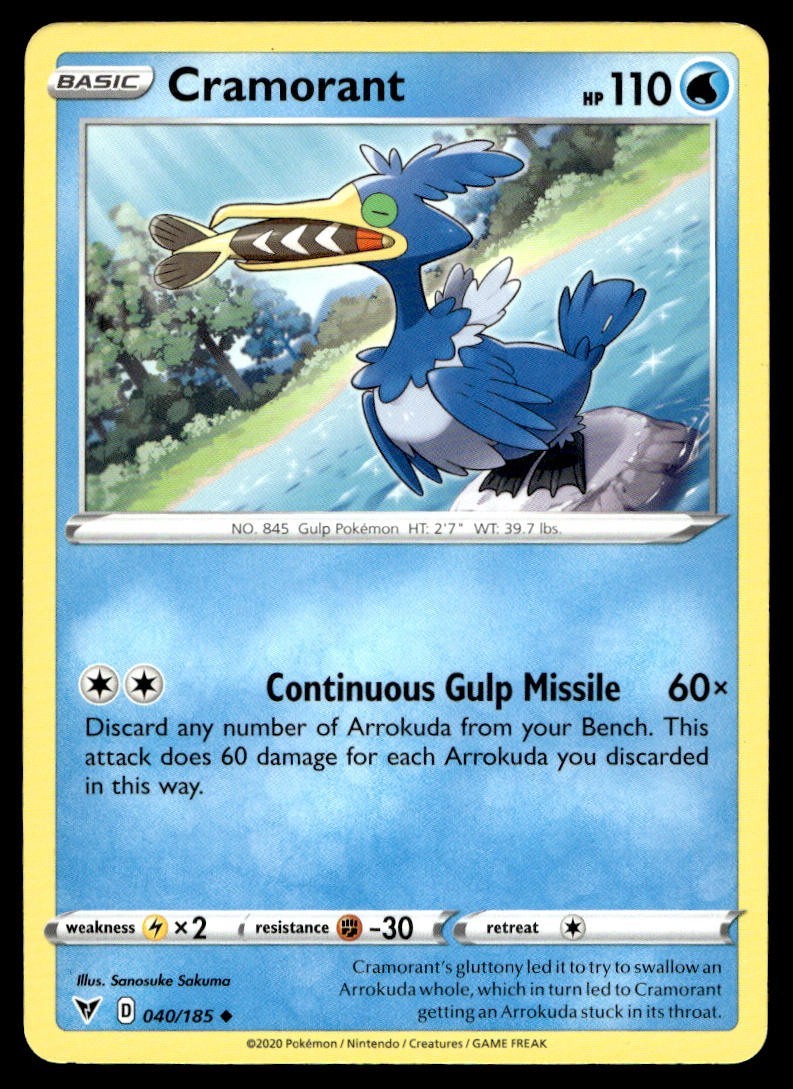 Cramorant 40/185 Pokemon Card Vivid Voltage Uncommon 110 HP Near Mint C6