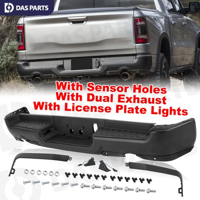 #ad #ad Black Steel Rear Bumper Assembly W Dual Exhaust W Park For 2019 2024 Ram 1500 $279.95