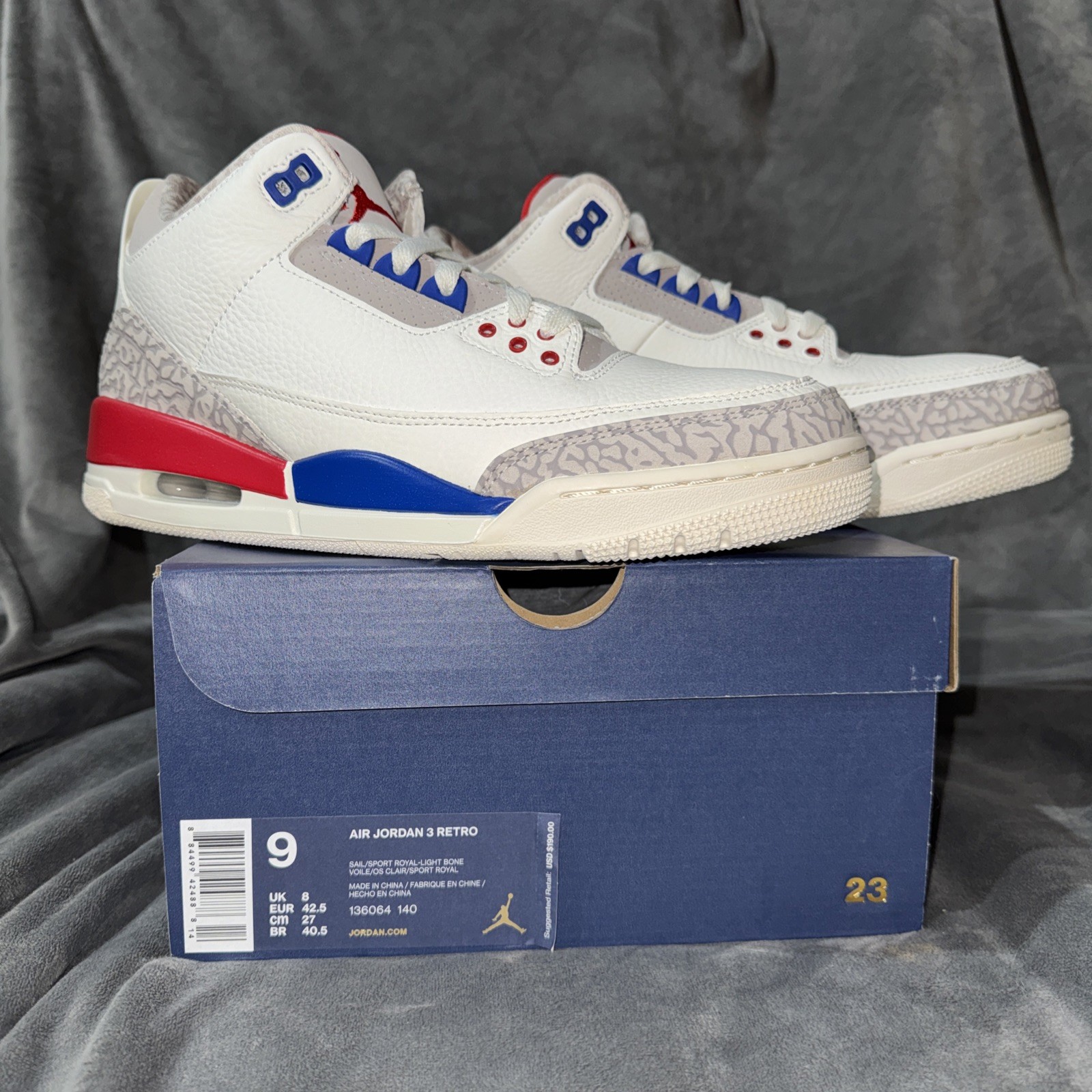 Nike Air Jordan 3 Retro Men's Size 9 International Flight Sail 136064-140