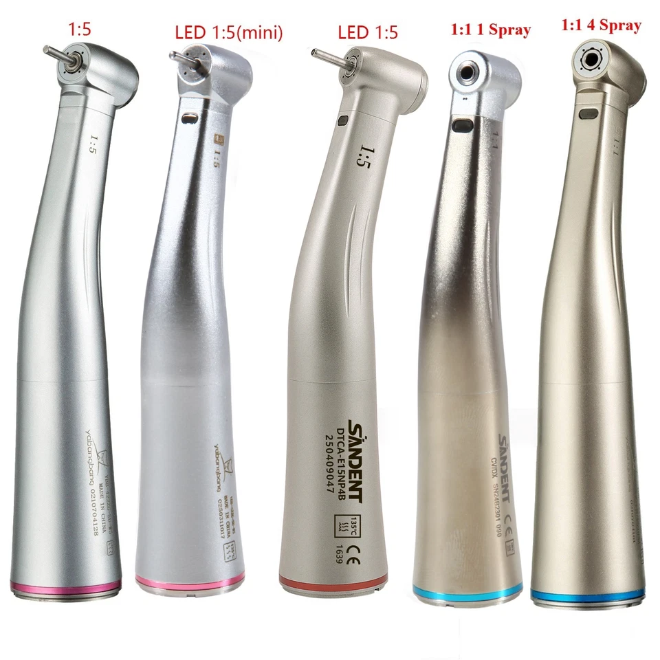 SANDENT Dentale Electric 1:5 Contra Angle (LED) Handpiece For NSK KAVO/1:1 Fiber Optic