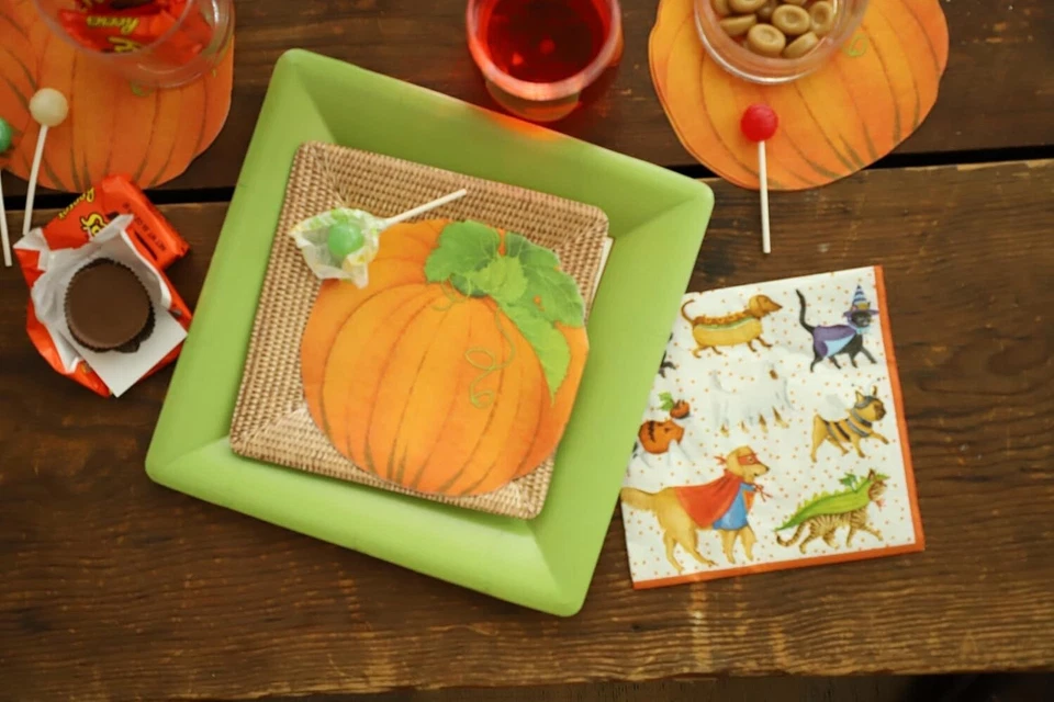 Caspari Paper Linen Die-Cut Luncheon Napkins, Pumpkin - 2 Packs (16570LGDC) - Image 2 of 3