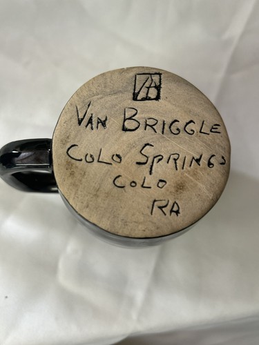 Vintage Van Briggle Pottery Ceramic Coffee Mug Cup Black Blue Flambe Colorado - Picture 4 of 5