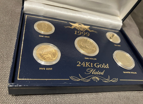 1999 24kt Gold Plated US Mint 5 Coin Uncirculated Set w/ Display Box SBA Dollar - Picture 6 of 8