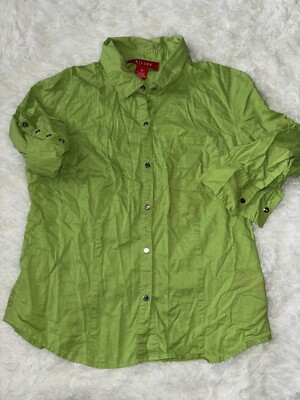 A Line Women s Sz. 10 Green Roll Up Sleeves Blouse. Cute, Fun