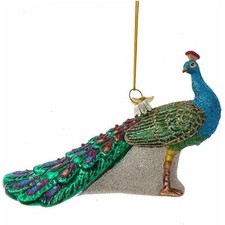 Kurt Adler Noble Gems Glass Christmas Ornament, Glittered Peacock, Blue  Green
