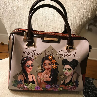 NICOLE LEE TOGETHER WE STAND HANDBAG with 3 girls flowers-rust